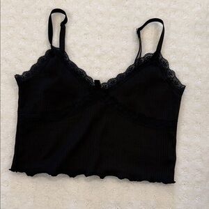 Divided Black Lace Trim Bralette